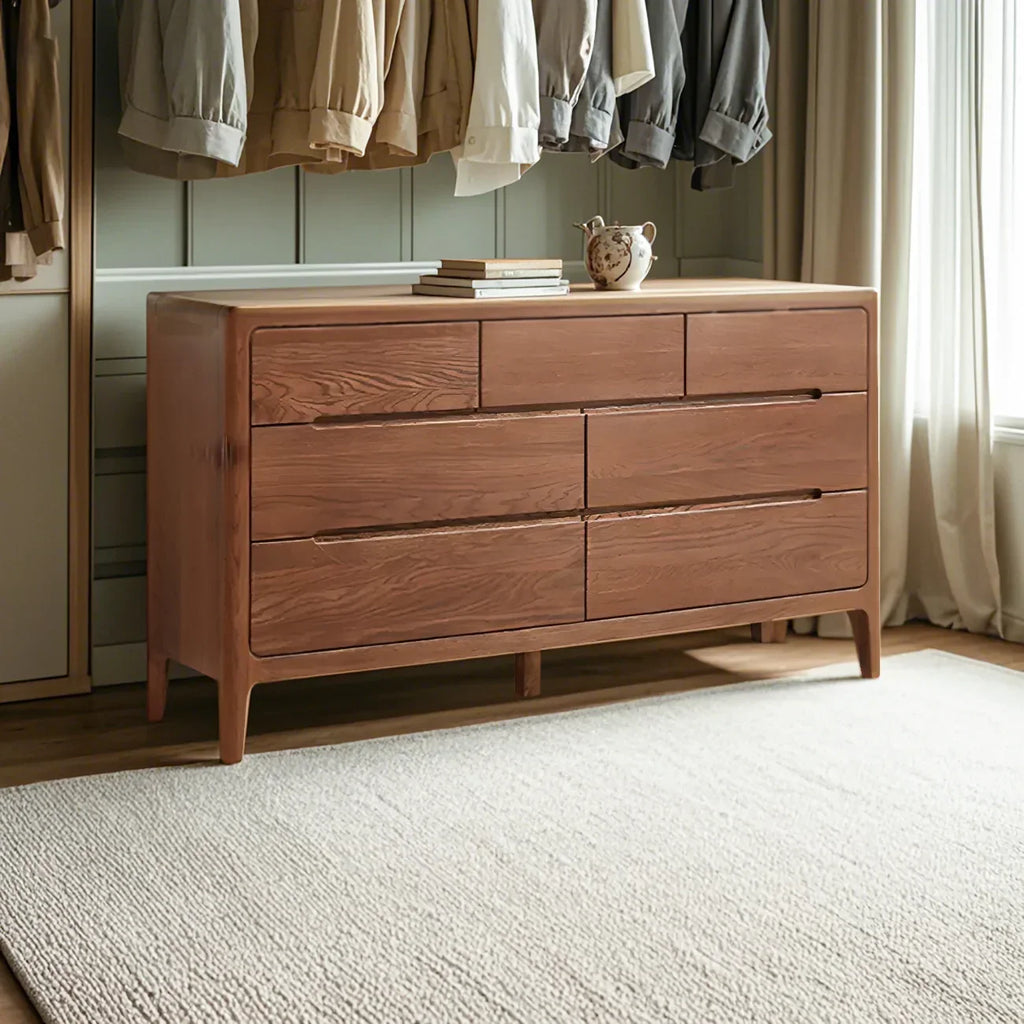 Cassettiera doppia tradizionale in legno di rovere naturale per camera da letto