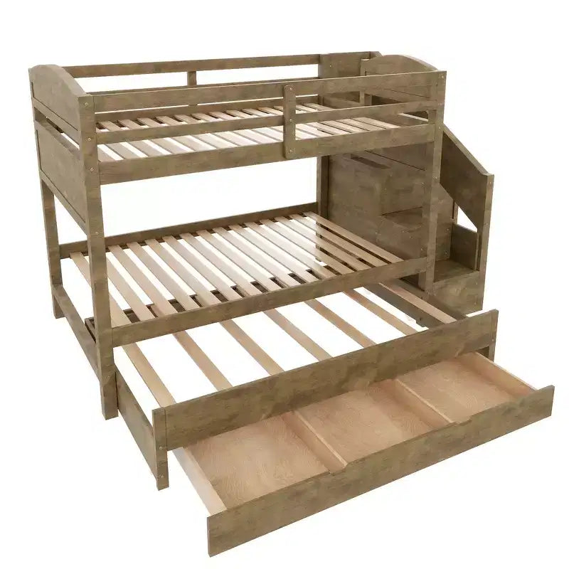Letto a castello Whisen Twin XL con letto estraibile, contenitore, legno massello, scala contenitore, armadio e 3 cassetti, per bambini