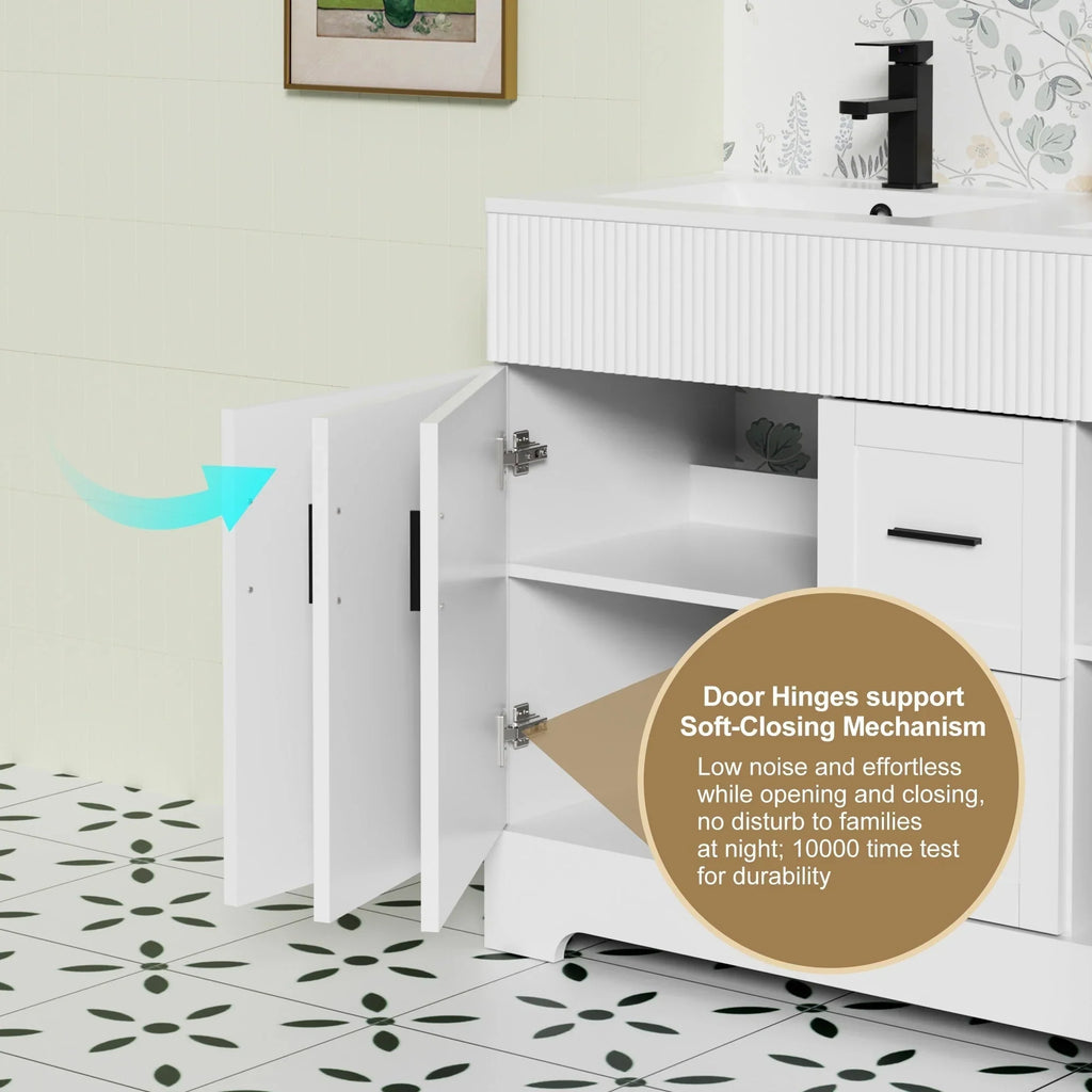 Conjunto de móvel de casa de banho Wavy Line 30/36/48 com lavatório e torneira