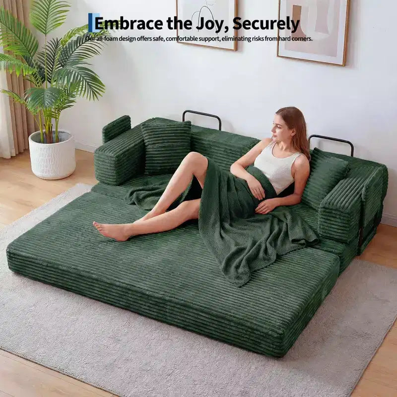 80.7 5-in-1 Convertible Sleeper Sofa Bed â€?Corduroy, 1200 lbs, No Assembly