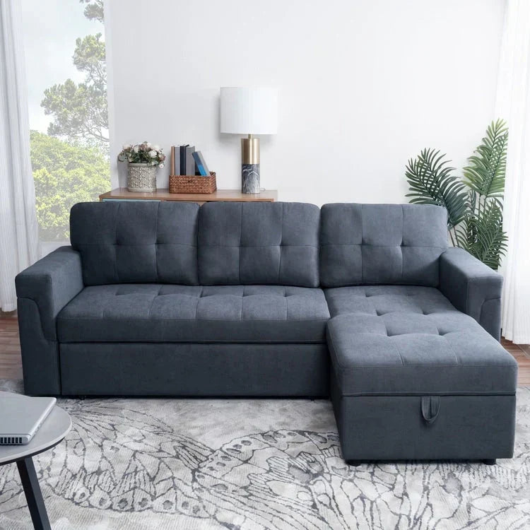 Convertible Reversible Sectional Sofa with Pull-Out Sleeper Bed, Hidden Storage Chaise, and Durable Legs