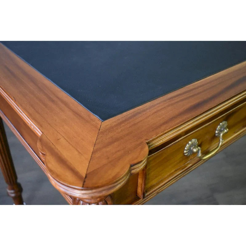 Dark Brown / Light Brown Victorian-Style Solid Mahogany Desk with Black Leather Top and 3 Drawers ¨C Single Unit