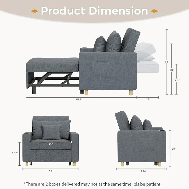 Poltrona letto regolabile, trasformabile 3-in-1, disponibile in più colori, per 1 persona