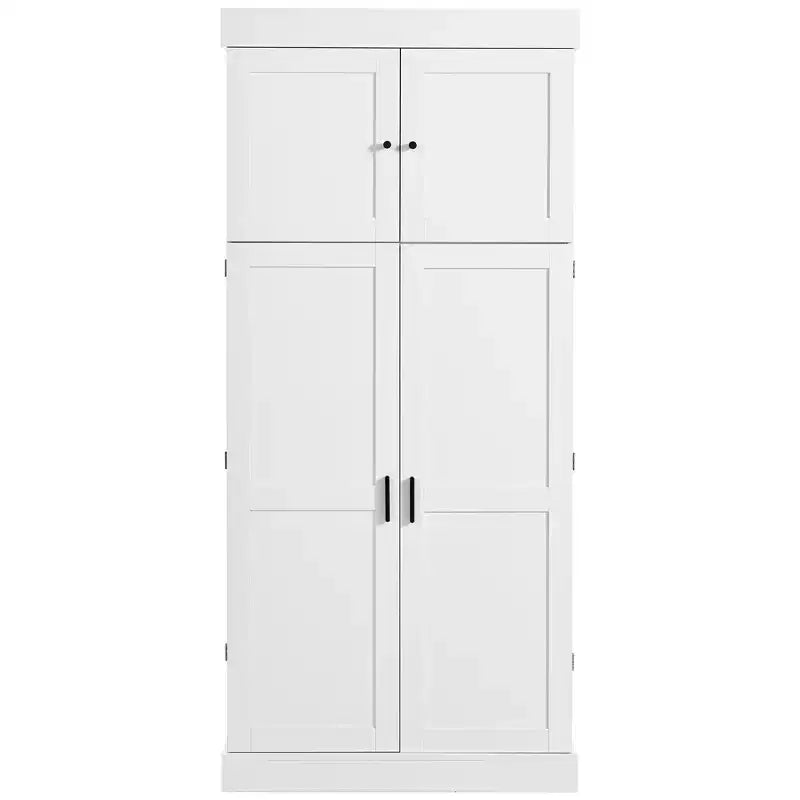 Freistehender 77-Zoll-Küchenschrank, Aufbewahrungsschrank im Landhausstil mit verstellbaren Regalböden, Türablagen, Schubladen und Weinregalen – ModernLuxe