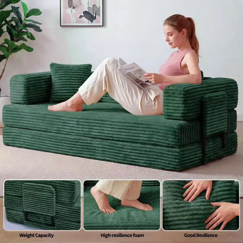 80.7 5-in-1 Convertible Sleeper Sofa Bed â€?Corduroy, 1200 lbs, No Assembly