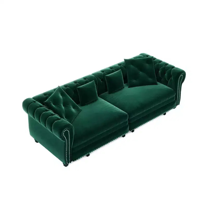 Rozkładana sofa 3 w 1 Whisen Velvet typu king-size z ruchomym podnóżkiem i pikowanym wzorem