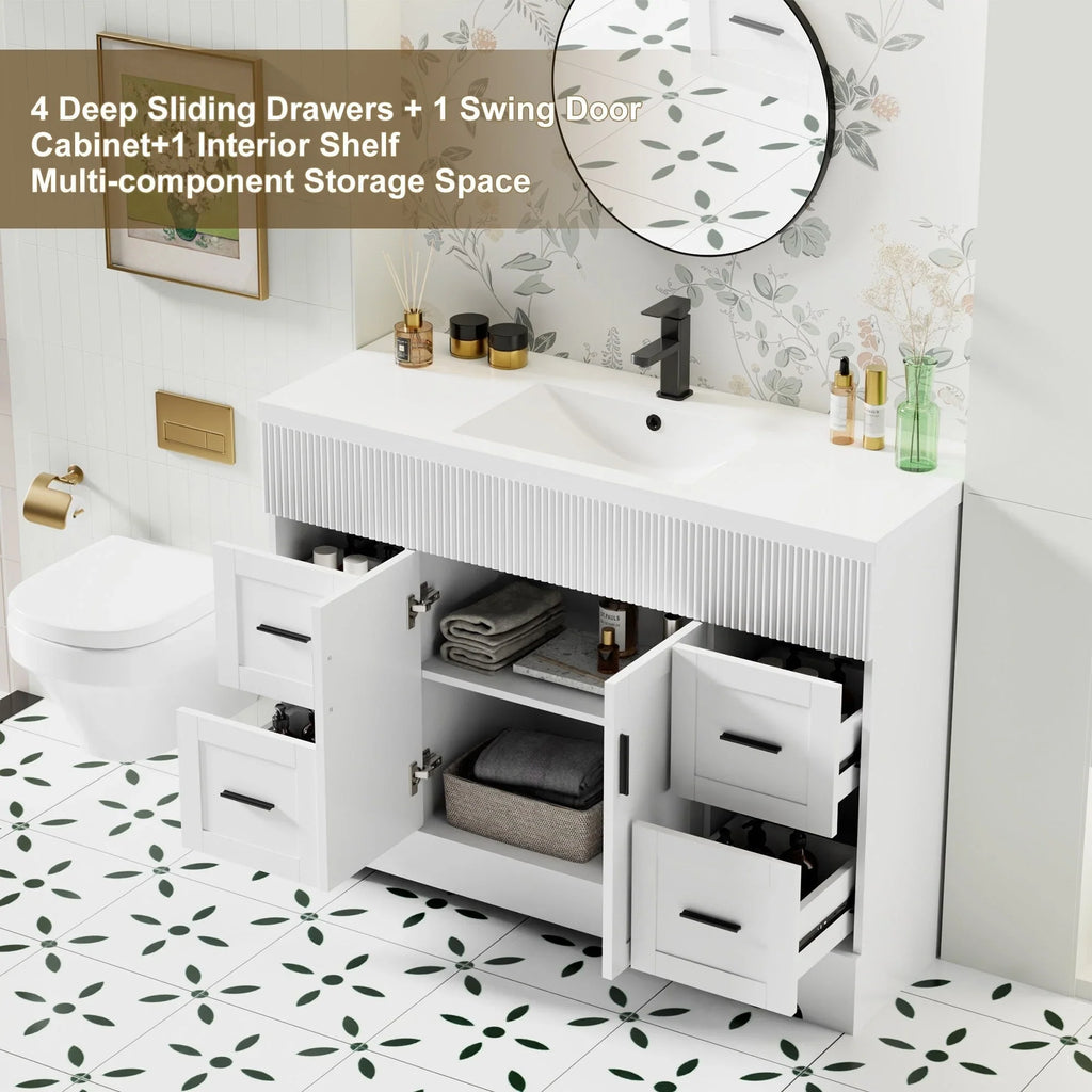 Conjunto de móvel de casa de banho Wavy Line 30/36/48 com lavatório e torneira