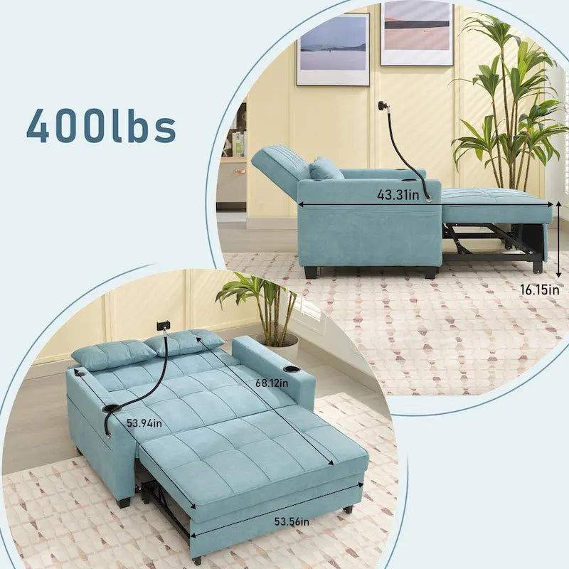 Divano letto trasformabile 3-in-1 estraibile con porte USB