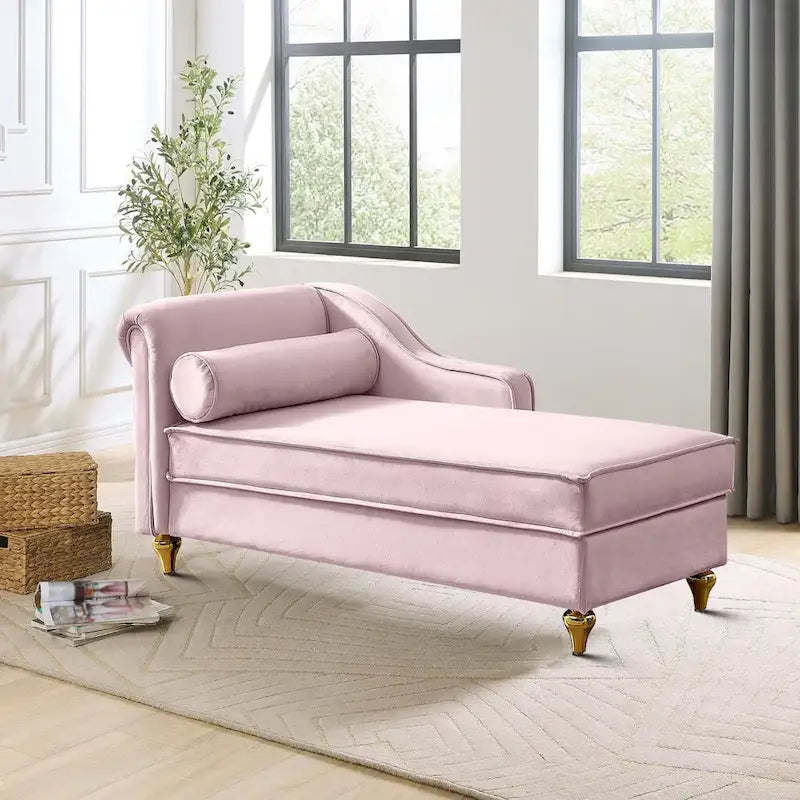 Elegante französische Chaiselongue mit Samtbezug, Stauraum und Kissen