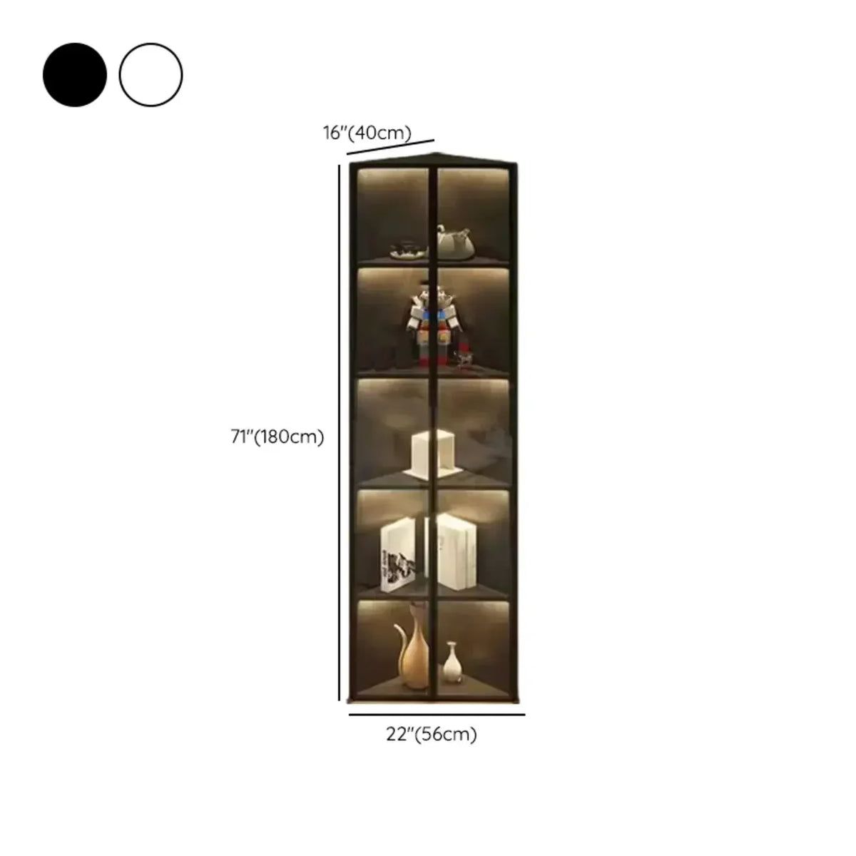 Vitrine de canto moderna em metal e madeira cinzenta com porta de vidro