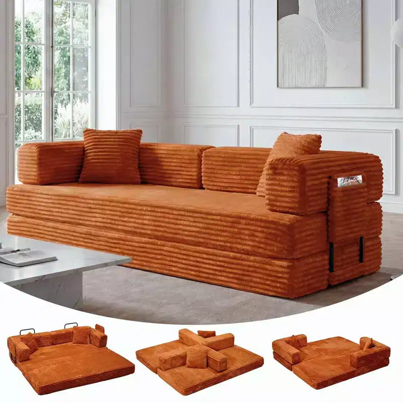 80,7-calowa rozkładana sofa 5 w 1 – sztruks, 544 kg, bez montażu