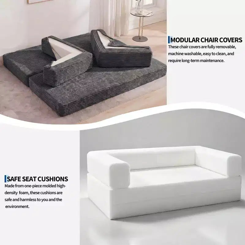 80.7 5-in-1 Convertible Sleeper Sofa Bed â€?Corduroy, 1200 lbs, No Assembly