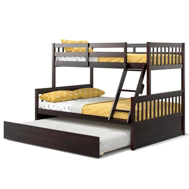 Gymax Etagenbett Twin über Full mit ausziehbarem Twin-Bett, umwandelbare Plattform