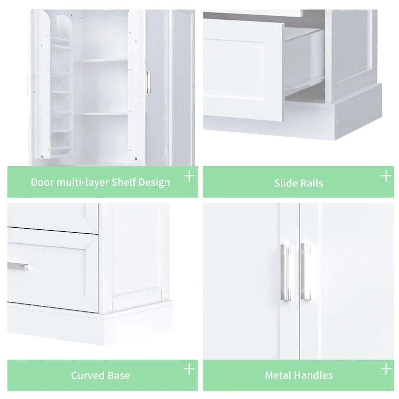Tall Bathroom Storage Cabinet, Cabinet with Two Doors and Drawers, Adjustable Shelf, MDF Board