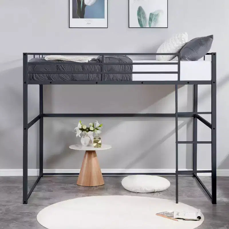 Metall-Hochbett Twin mit Schutzgittern und flacher Leiter