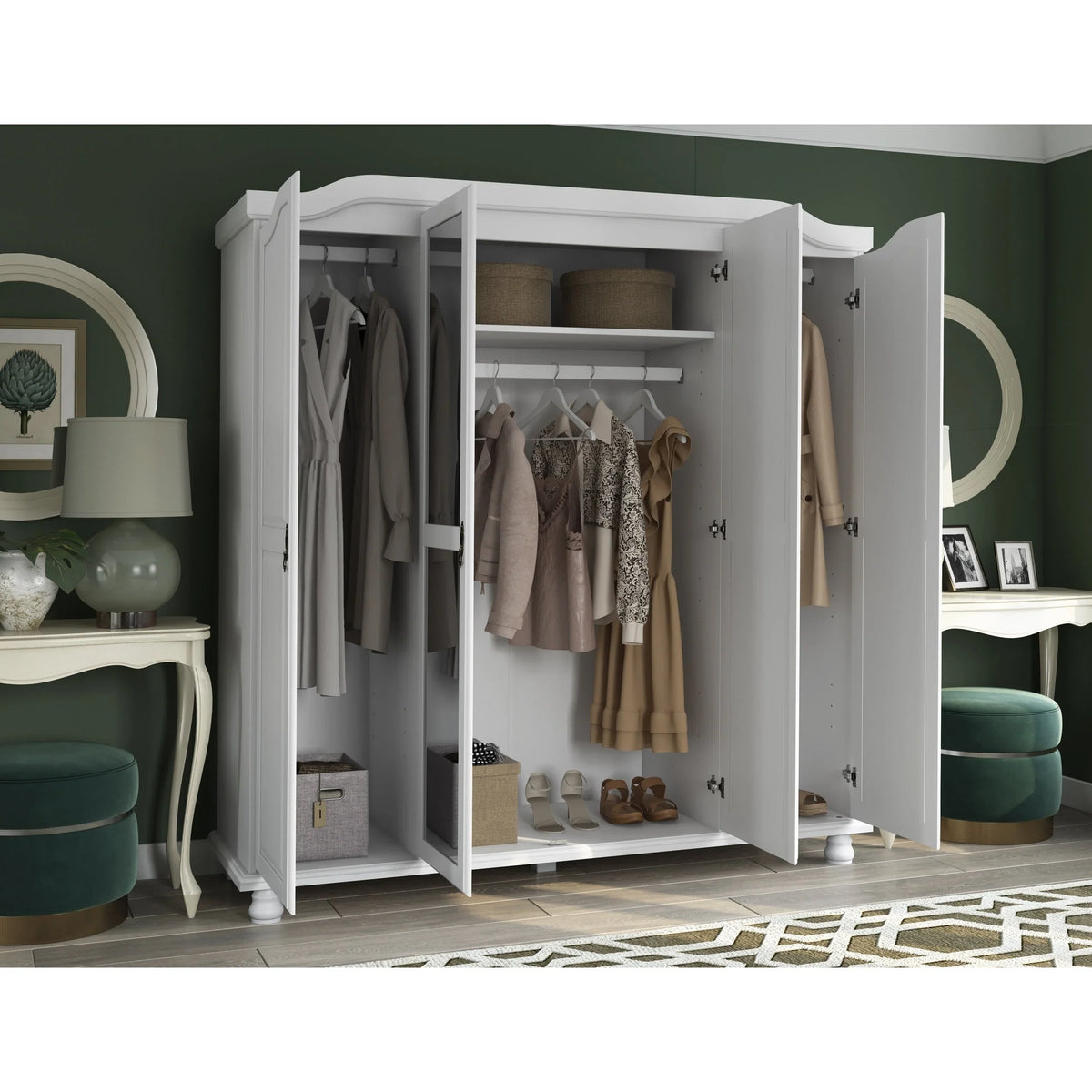 Armadio guardaroba a 4 ante Palace Imports Kyle in legno massello al 100% con ante in legno massello o a specchio