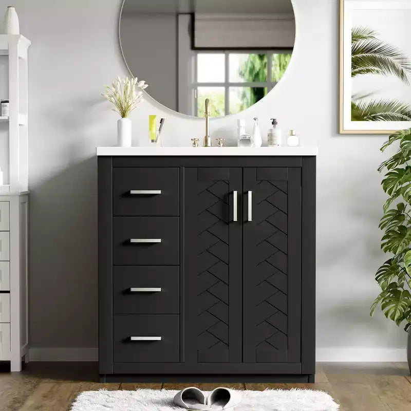 30 Single Sink Bathroom Vanity with Cabinet & 3 Drawers â€?Black / Blue / Green / Indigo / White