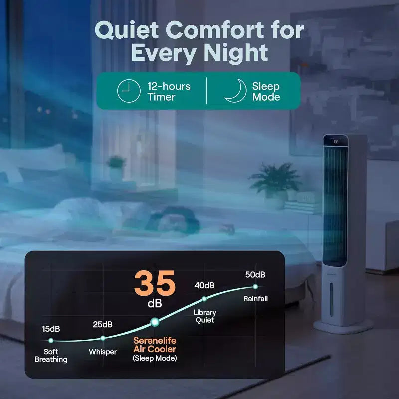 Rafraîchisseur d'air évaporatif portable SereneLife, réservoir d'eau amovible de 5 L - blanc