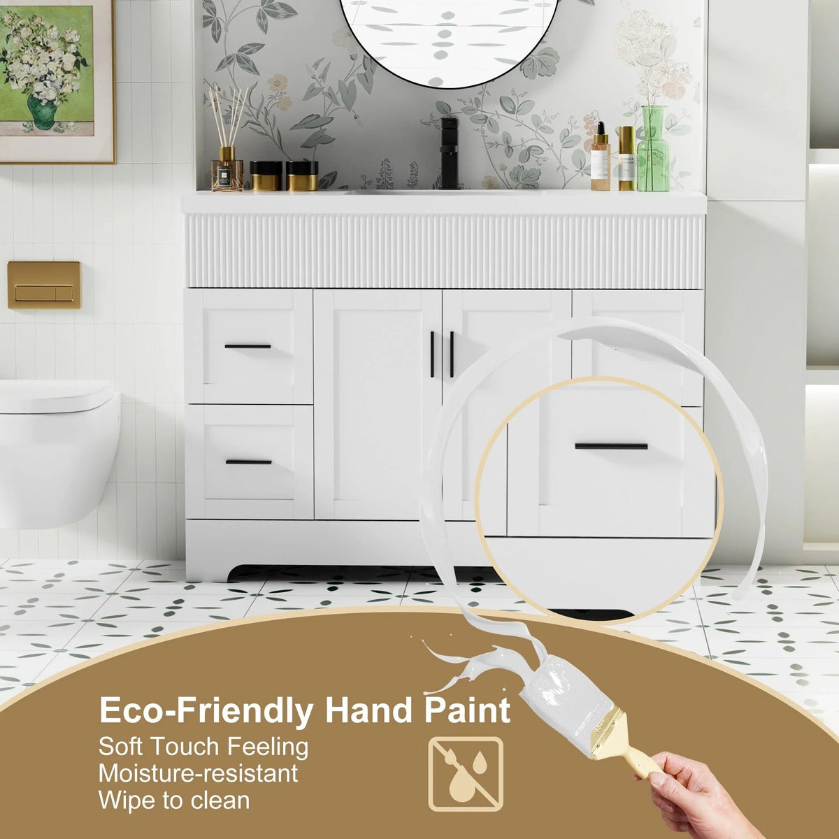Conjunto de móvel de casa de banho Wavy Line 30/36/48 com lavatório e torneira