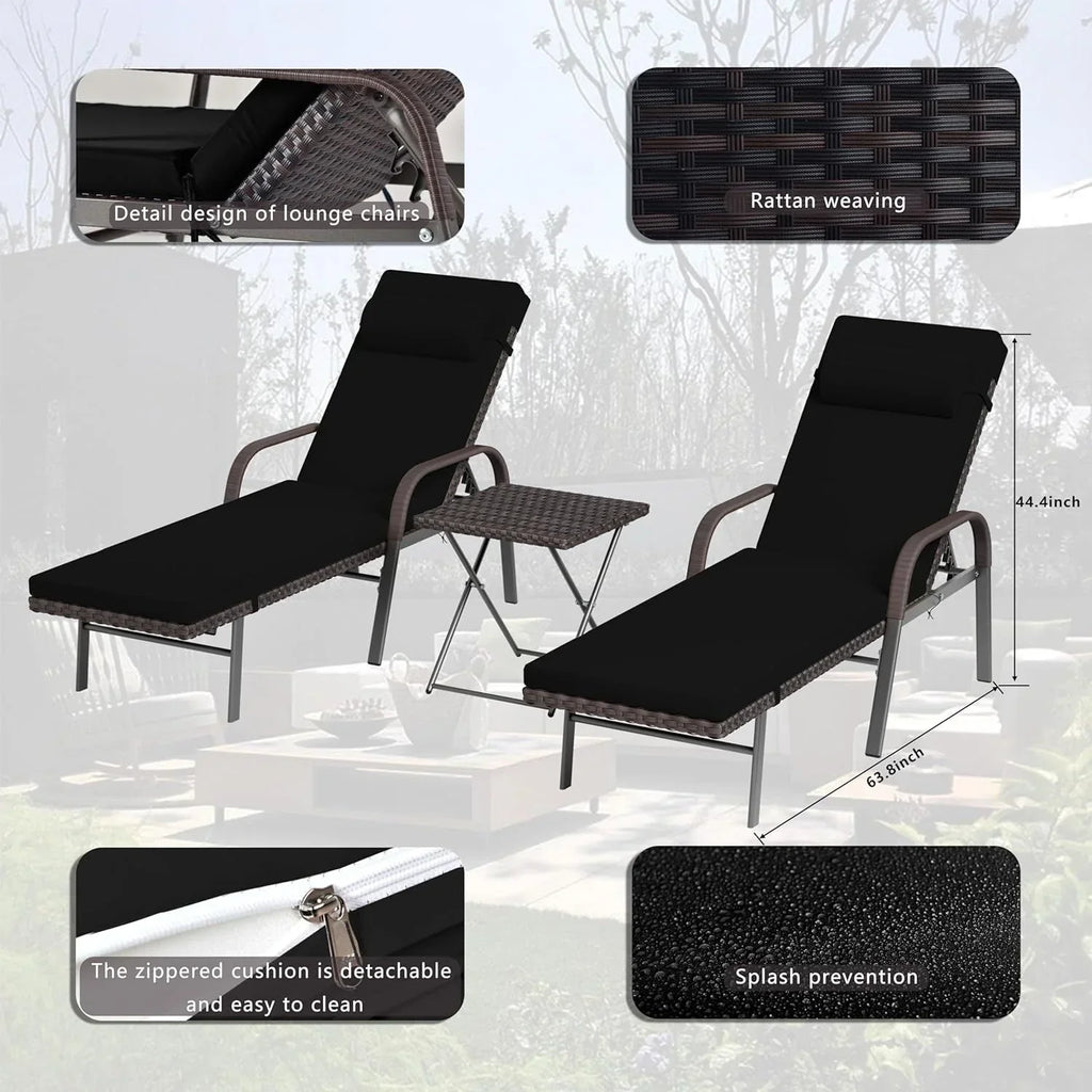 3-elementowy zestaw ogrodowych leżanek typu chaise longue Kullavik
