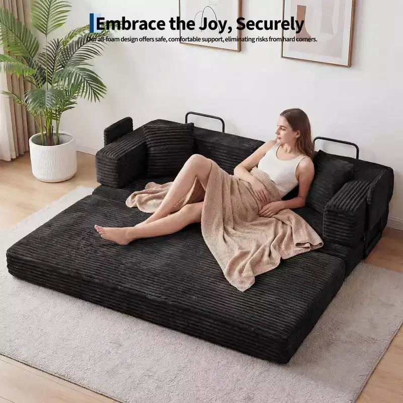 80.7 5-in-1 Convertible Sleeper Sofa Bed â€?Corduroy, 1200 lbs, No Assembly