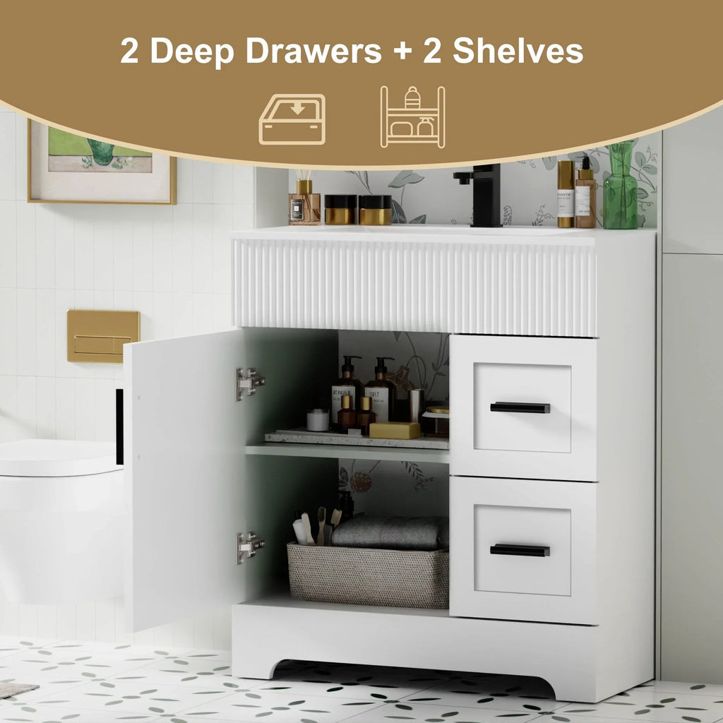 Conjunto de móvel de casa de banho Wavy Line 30/36/48 com lavatório e torneira