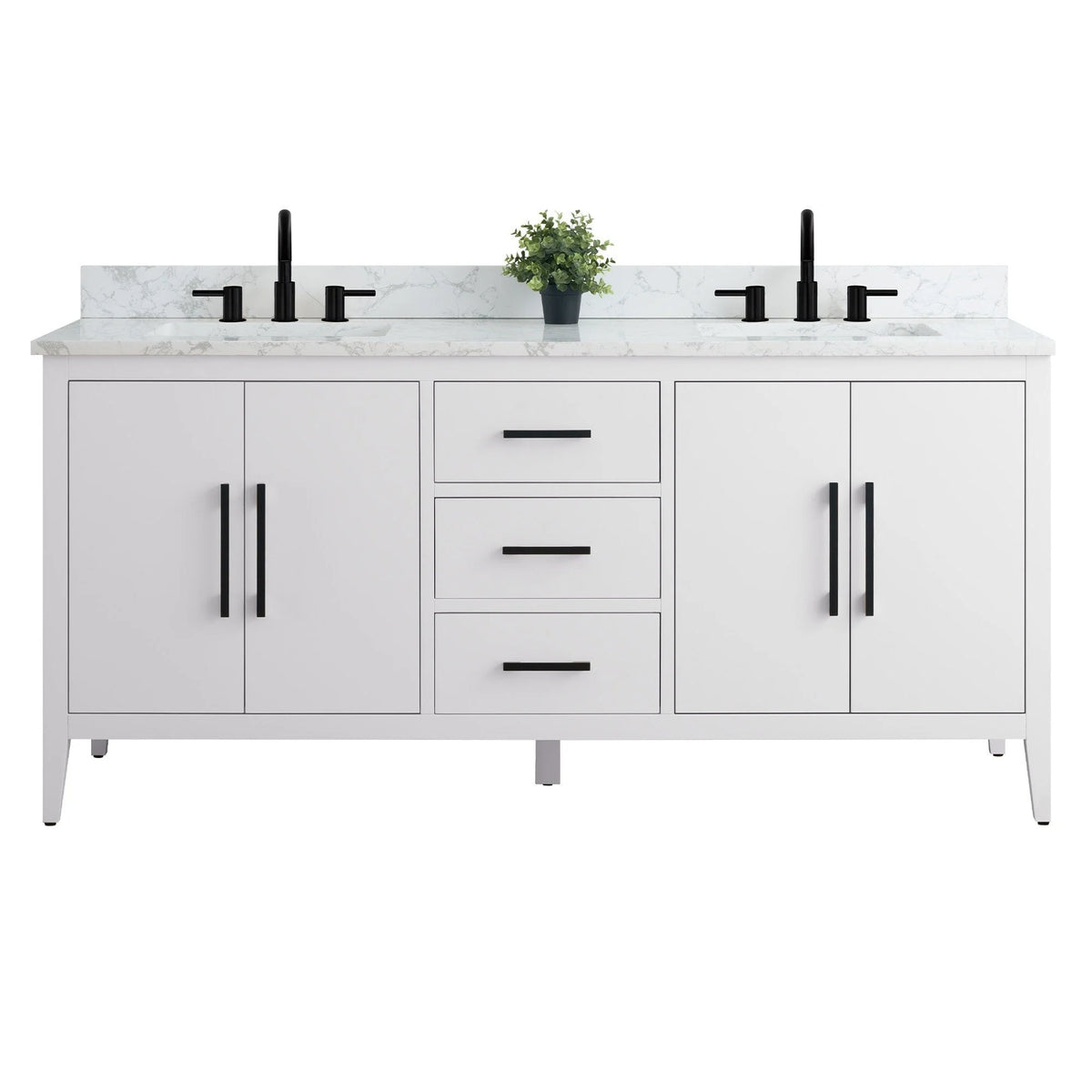 Vanity Art 72 Badezimmer-Waschtischunterschrank mit Doppelwaschbecken und Oberfläche aus Kunstmarmor