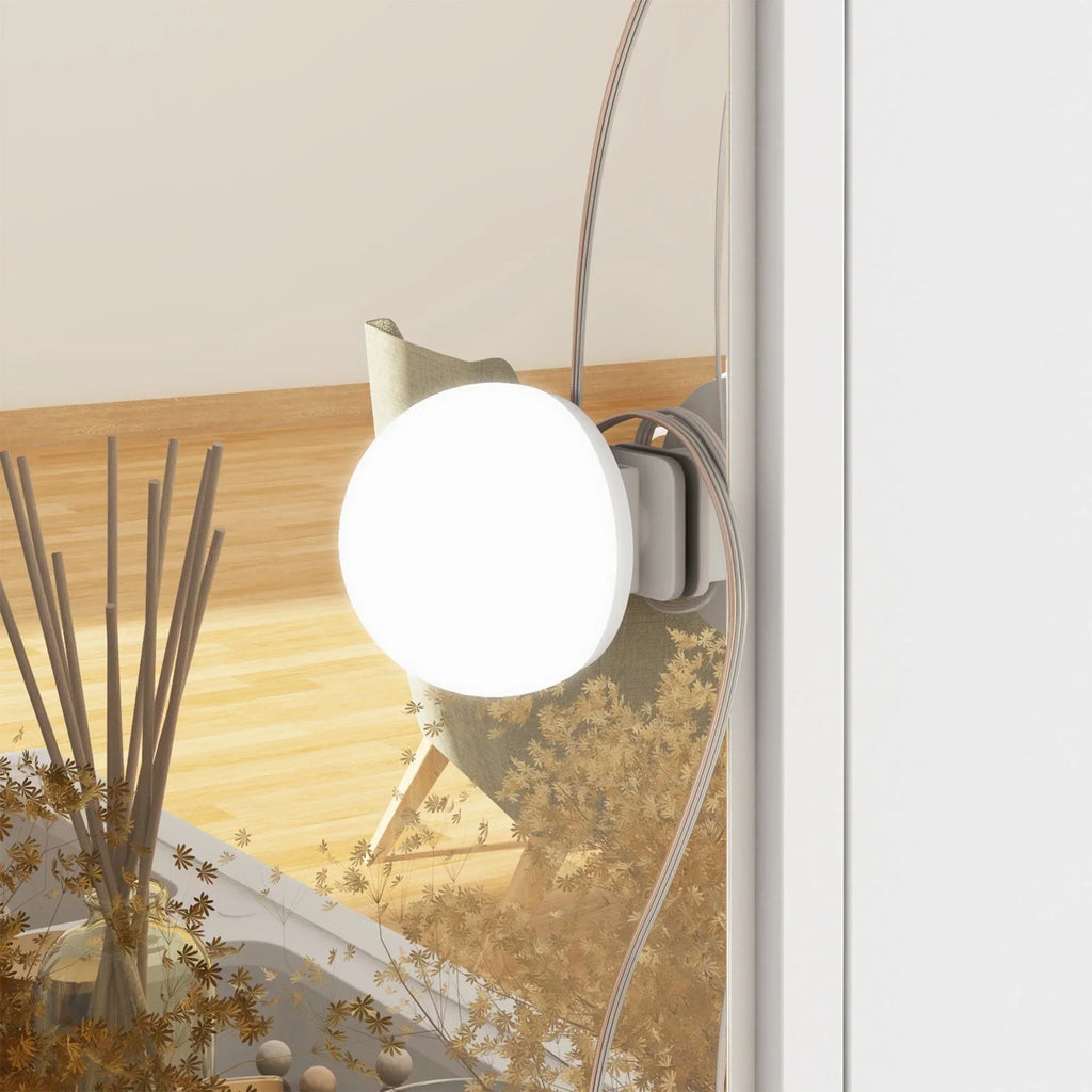Make-uptafel met drievoudige spiegel, gecertificeerde verlichting en glazen bovenblad