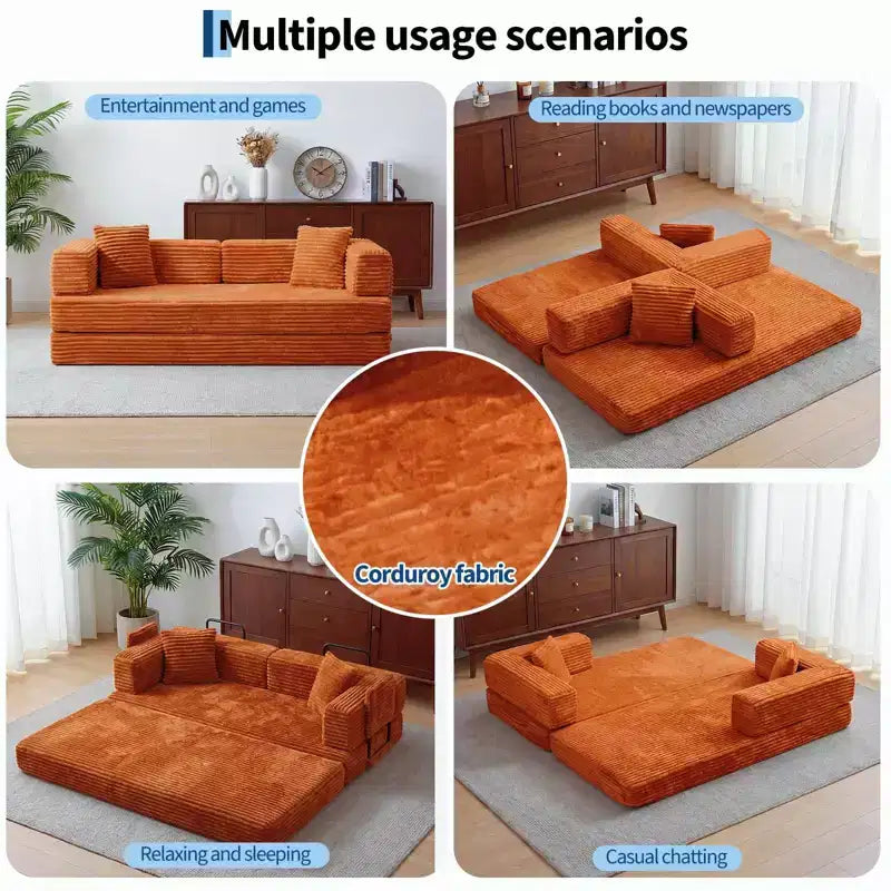 80.7 5-in-1 Convertible Sleeper Sofa Bed â€?Corduroy, 1200 lbs, No Assembly