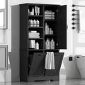 Badezimmer-Aufbewahrungsschrank mit Türen und Schubladen, ausklappbarer Wäschekorb, mehrere Stauraumfächer, freistehendes Design
