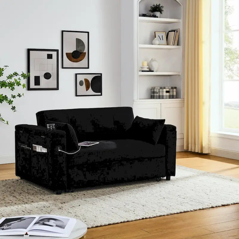 Canapé-lit escamotable 54, canapé-lit inclinable 2 places avec rangement, coussin lombaire et prise USB