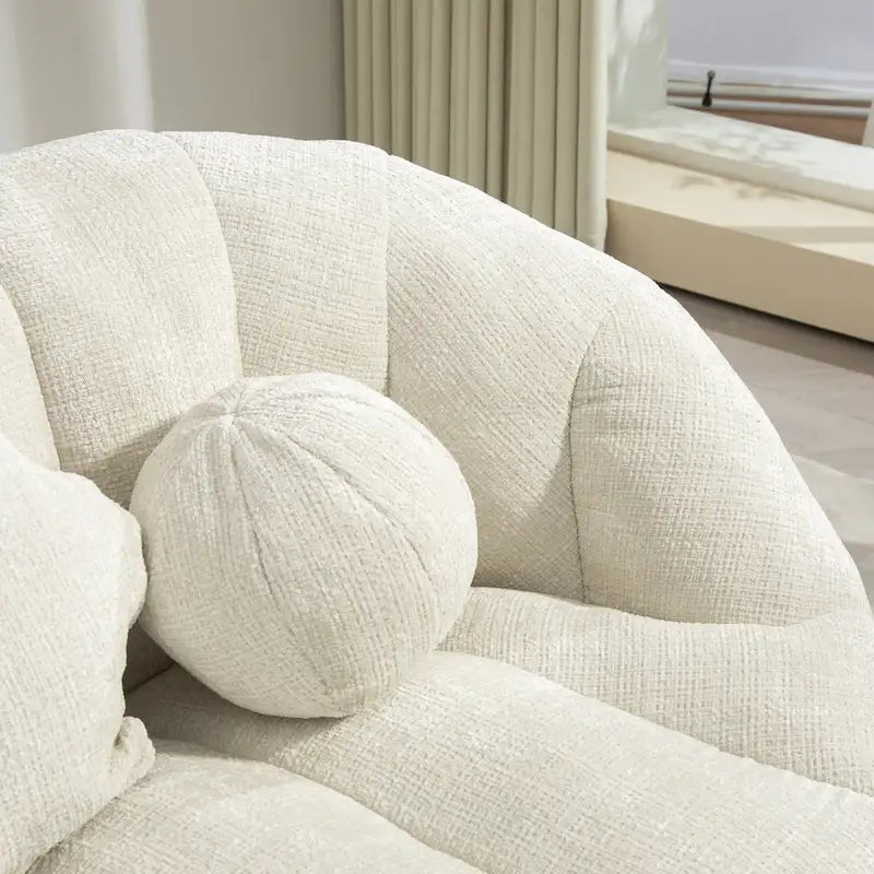 Fauteuil lounge blanc de 63,78 po, revêtu de chenille avec mousse haute densité