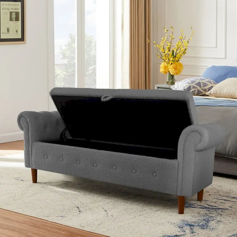 Panca contenitore per camera da letto, per fondo letto, con braccioli arrotondati, rivestita in velluto, pouf-divano lungo
