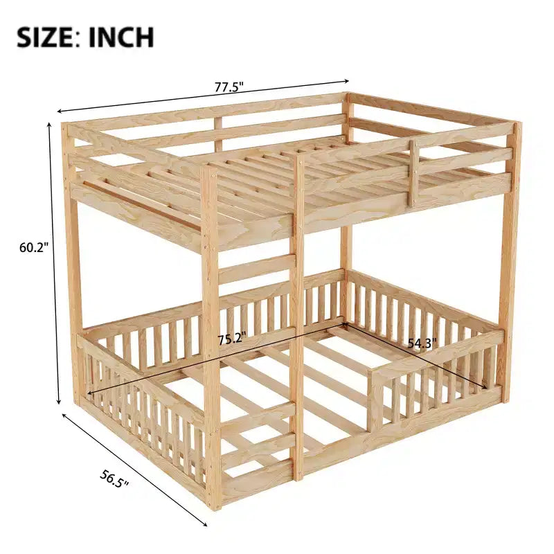 Letto a castello in legno matrimoniale sopra matrimoniale con scala e sponde di sicurezza, letto a castello matrimoniale basso con rete a doghe