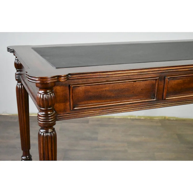 Dark Brown / Light Brown Victorian-Style Solid Mahogany Desk with Black Leather Top and 3 Drawers ¨C Single Unit