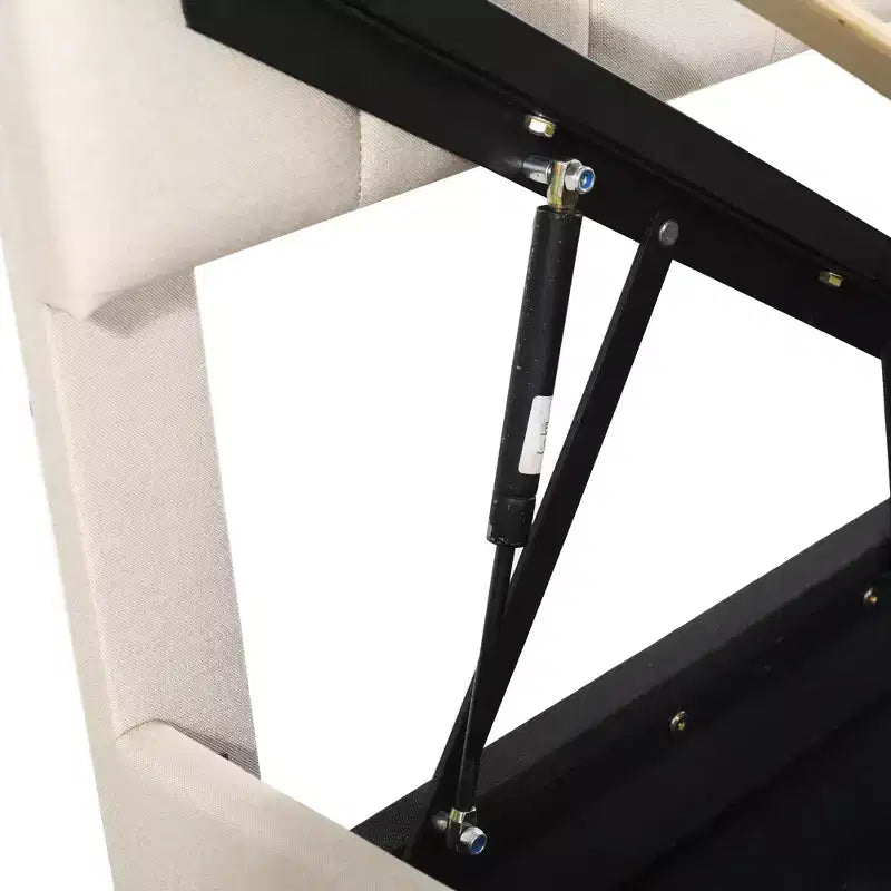 Letto contenitore rialzabile singolo Bellemave, letto a piattaforma imbottito con sistema di contenimento idraulico, testiera a righe verticali, beige