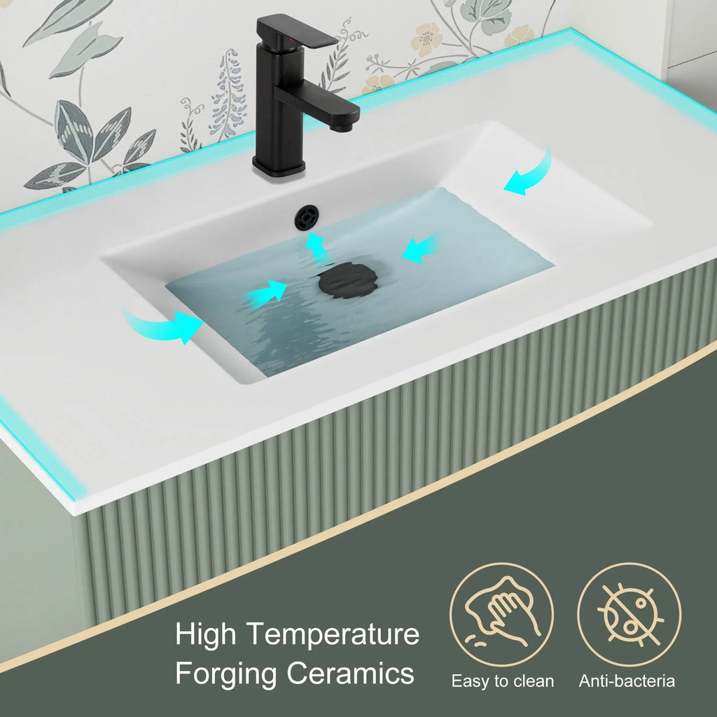Conjunto de móvel de casa de banho Wavy Line 30/36/48 com lavatório e torneira