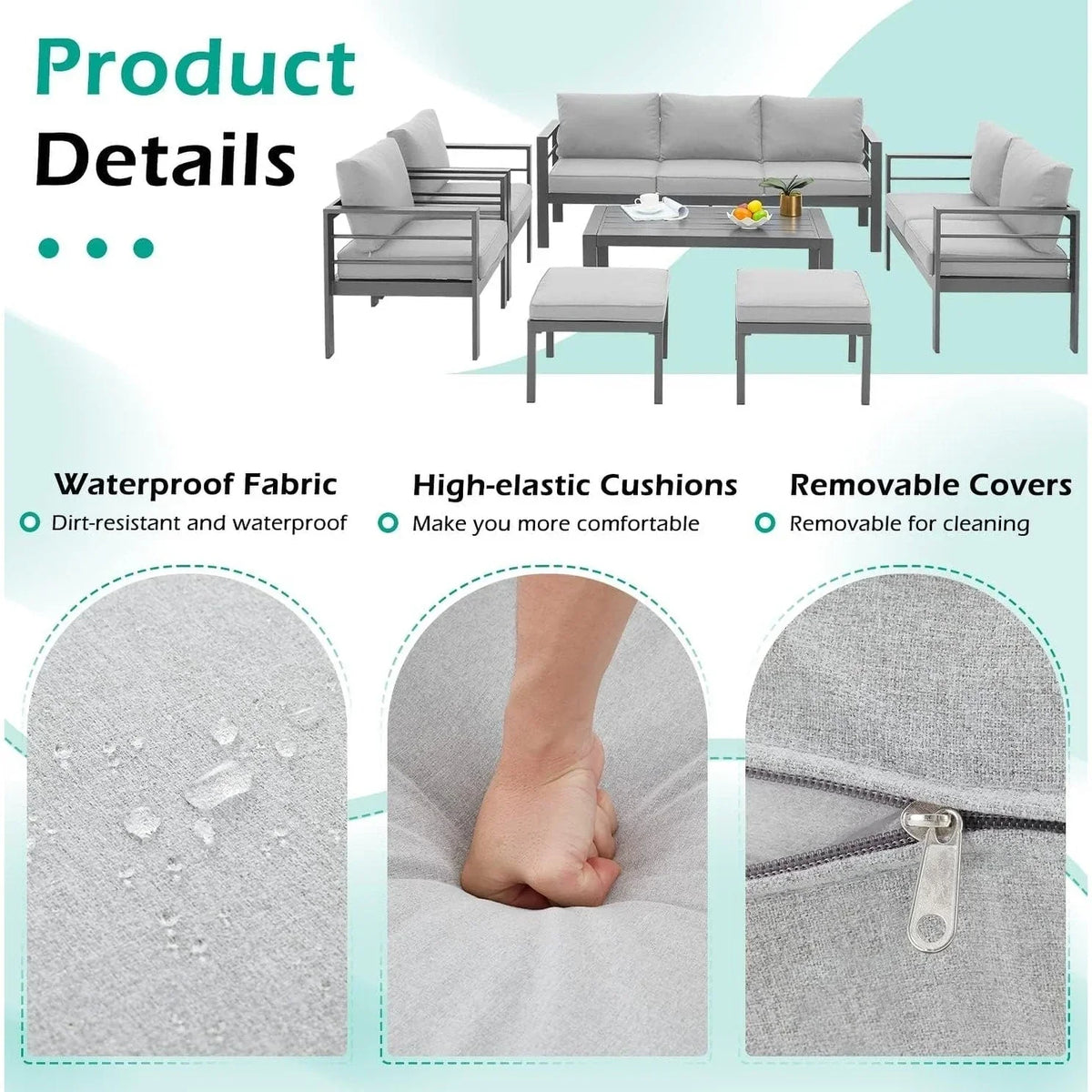 Ensemble de mobilier de terrasse en aluminium AECOJOY de 7 pièces, ensemble extérieur pour la conversation