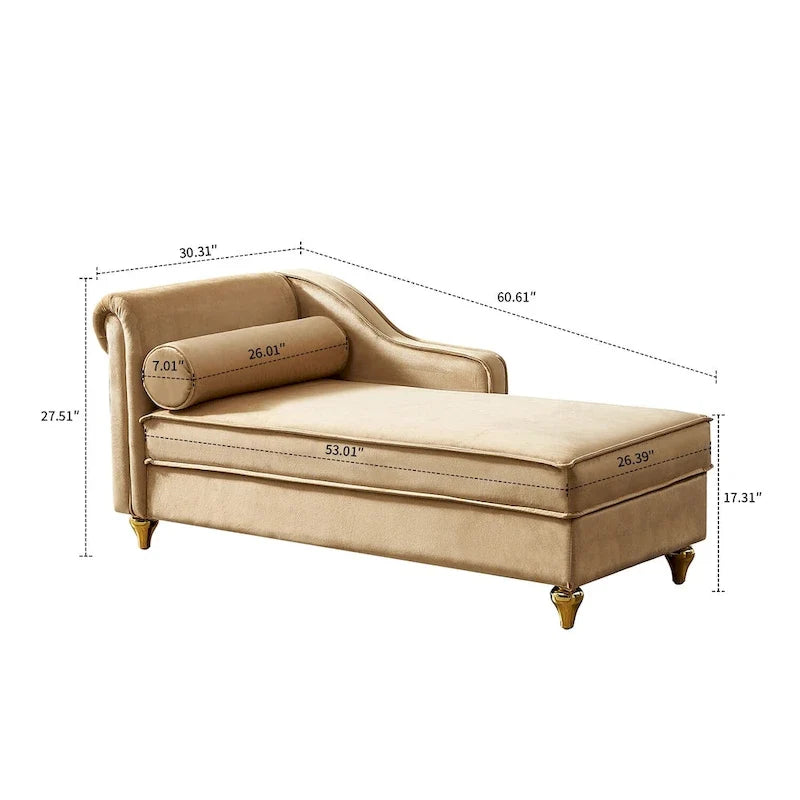 Elegante französische Chaiselongue mit Samtbezug, Stauraum und Kissen