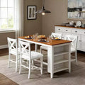 Ensemble Homy Casa de table à manger et chaises à hauteur de comptoir en 5 pièces avec étagères de rangement, blanc et noyer, style ferme moderne