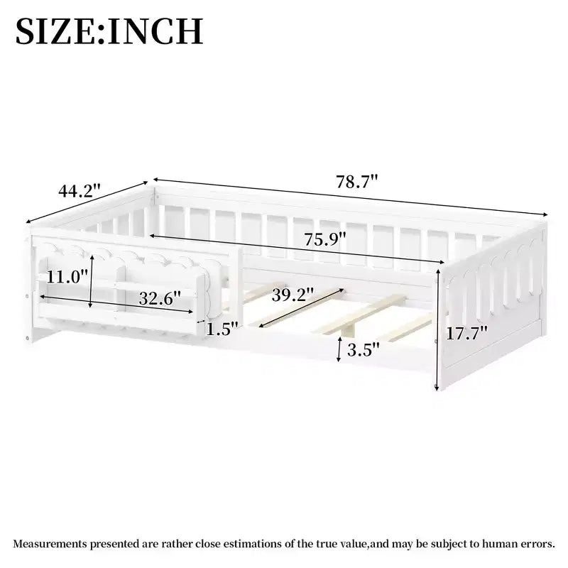 Struttura letto a piattaforma per bambini, singolo e matrimoniale, con sponde di sicurezza, librerie integrate e ripiani contenitore
