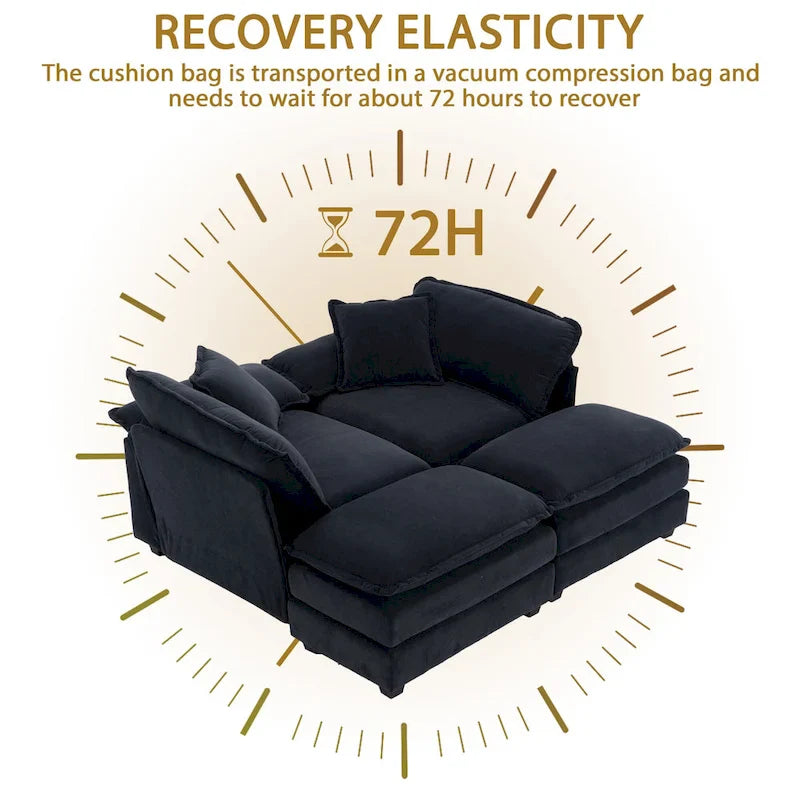 Zweisitzer-Sofa mit 2 Sitzkissen, 2 Kissen und 2 Hockern, bequemes Sofa – tiefes Wohnzimmer-Sofa, modulares Sofa