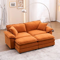 Zweisitzer-Sofa mit 2 Sitzkissen, 2 Kissen und 2 Hockern, bequemes Sofa – tiefes Wohnzimmer-Sofa, modulares Sofa