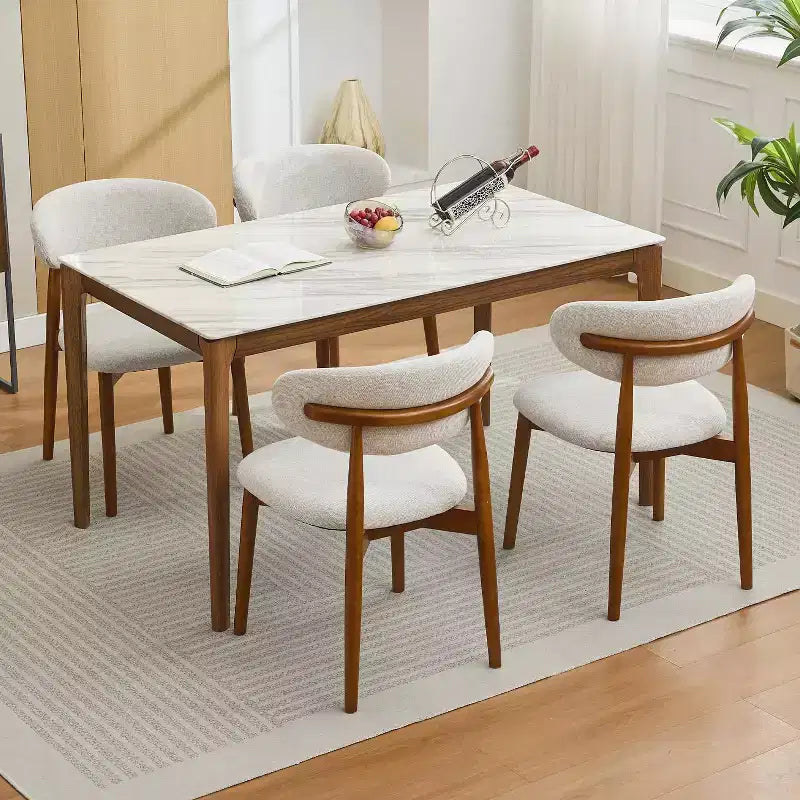 Esszimmerstuhl-Set, 4-teilig, gepolsterte Esszimmerstühle im Mid-Century-Modern-Stil, Küchenstühle im Landhausstil mit gepolsterter Stofffläche und Holzbeinen, Beige