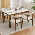 Esszimmerstuhl-Set, 4-teilig, gepolsterte Esszimmerstühle im Mid-Century-Modern-Stil, Küchenstühle im Landhausstil mit gepolsterter Stofffläche und Holzbeinen, Beige