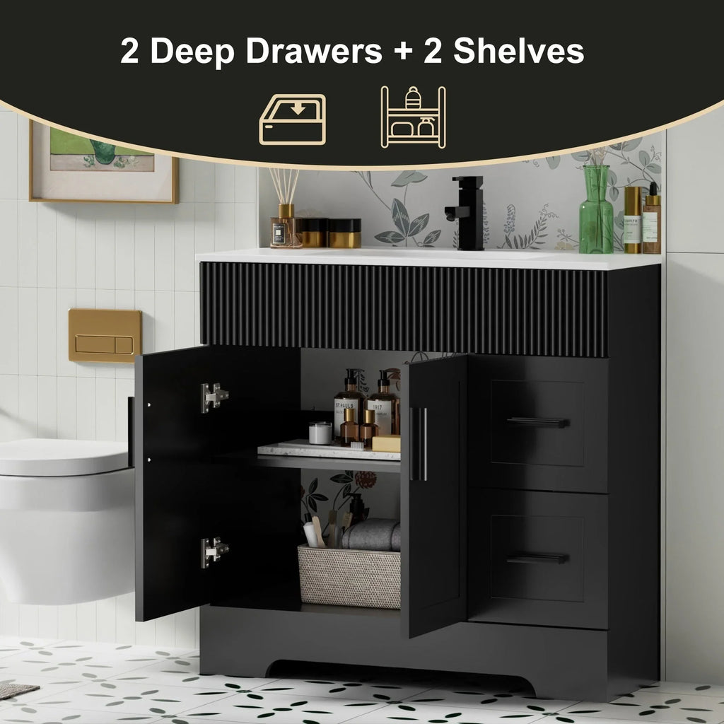 Conjunto de móvel de casa de banho Wavy Line 30/36/48 com lavatório e torneira