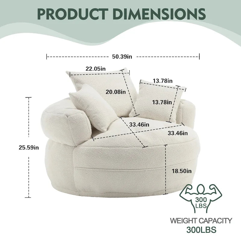 Round Lazy Sofa Chair ¨C White/Blue/Grey/Yellow/Orange/Rose Red/Navy/Green, Single & Couple Seat