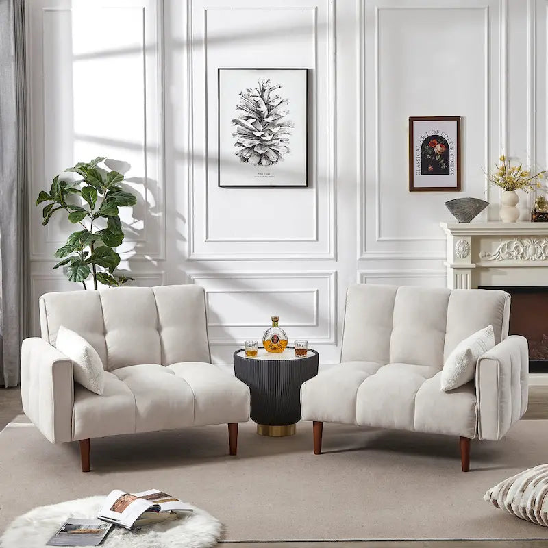 Convertible Futon Sofa Bed with Adjustable Positions and Wooden Legs