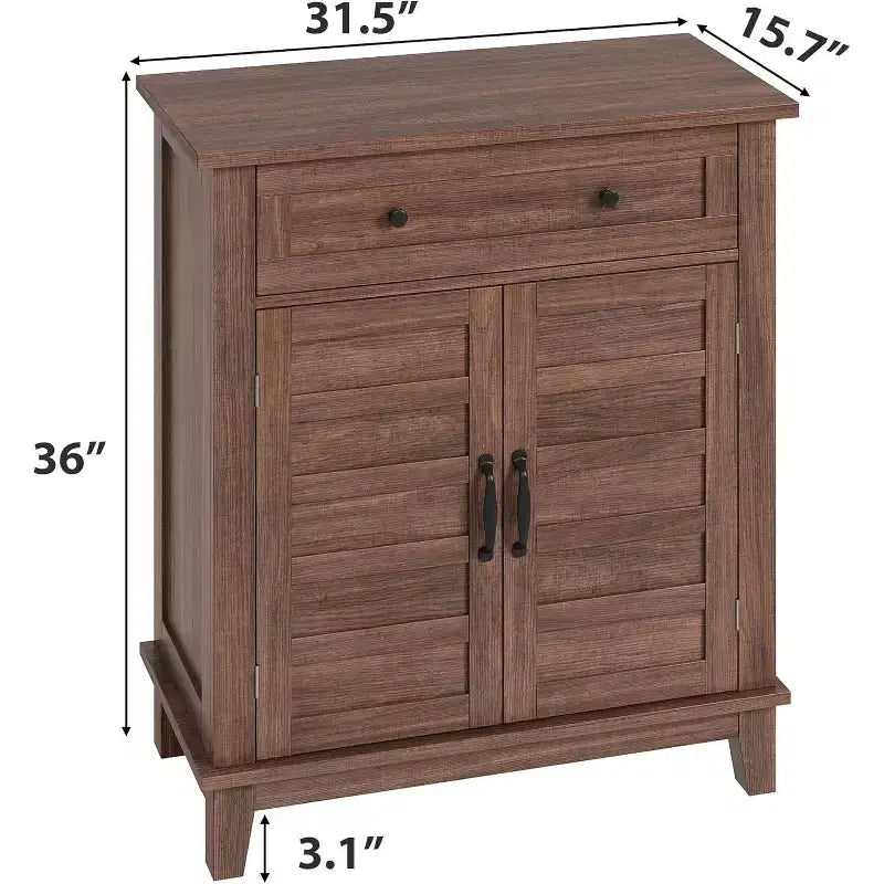 Rustikaler 80-cm-Stauraumschrank mit Lamellentüren, 3-fach höhenverstellbar, Doppeltürenschrank für Küche, Esszimmer und Homeoffice