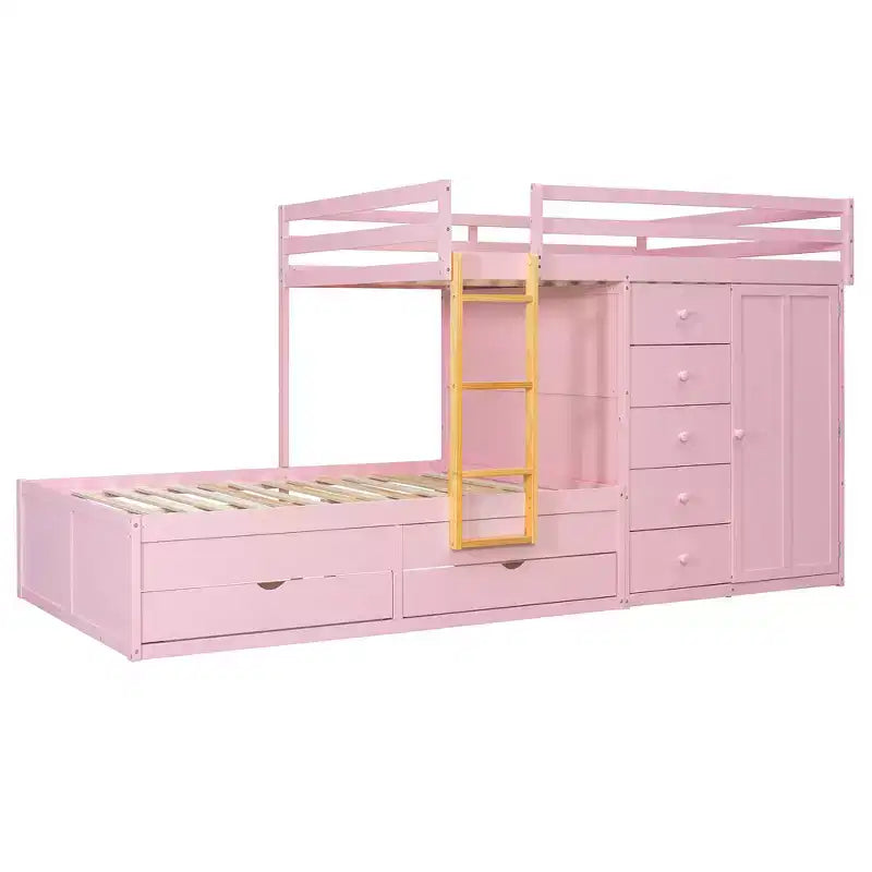 Letto a castello matrimoniale su matrimoniale con armadio contenitore e cassetti, letto a castello in legno matrimoniale salvaspazio con sponda di sicurezza per appartamento e camera da letto